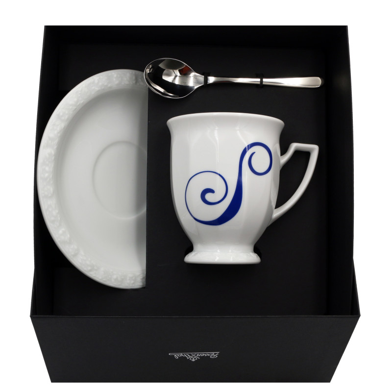 Zestaw kubek z podstawką i łyżeczką Maria Alfabet